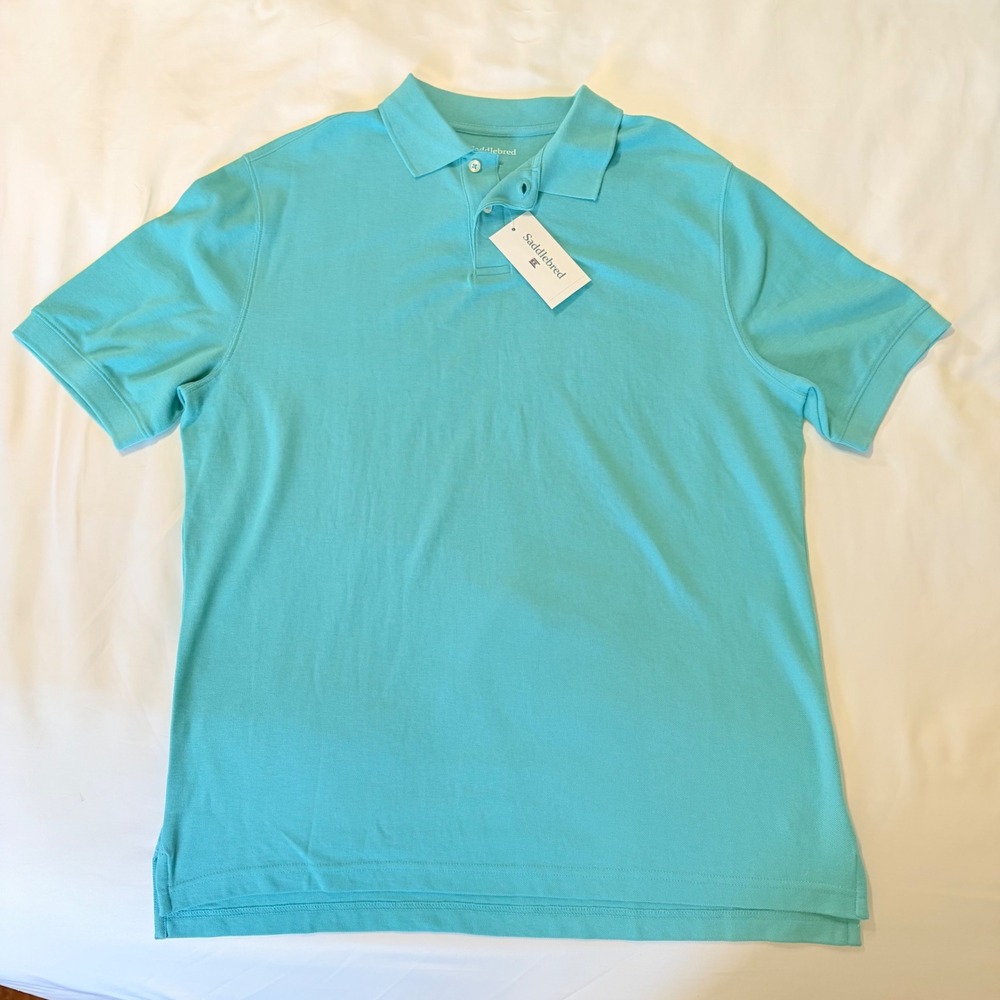 Saddlebred Mens Platte Turquoise Short Sleeve Pique Polo Shirt Large NWT